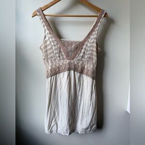 Free People Cream and Taupe Crochet Trim Mini Dress